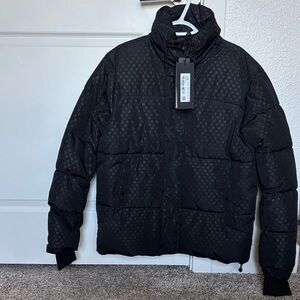 Wamdenim Men's Snow/Ski Black Patterned Puffer Jacket Size M NWT Euro Brand